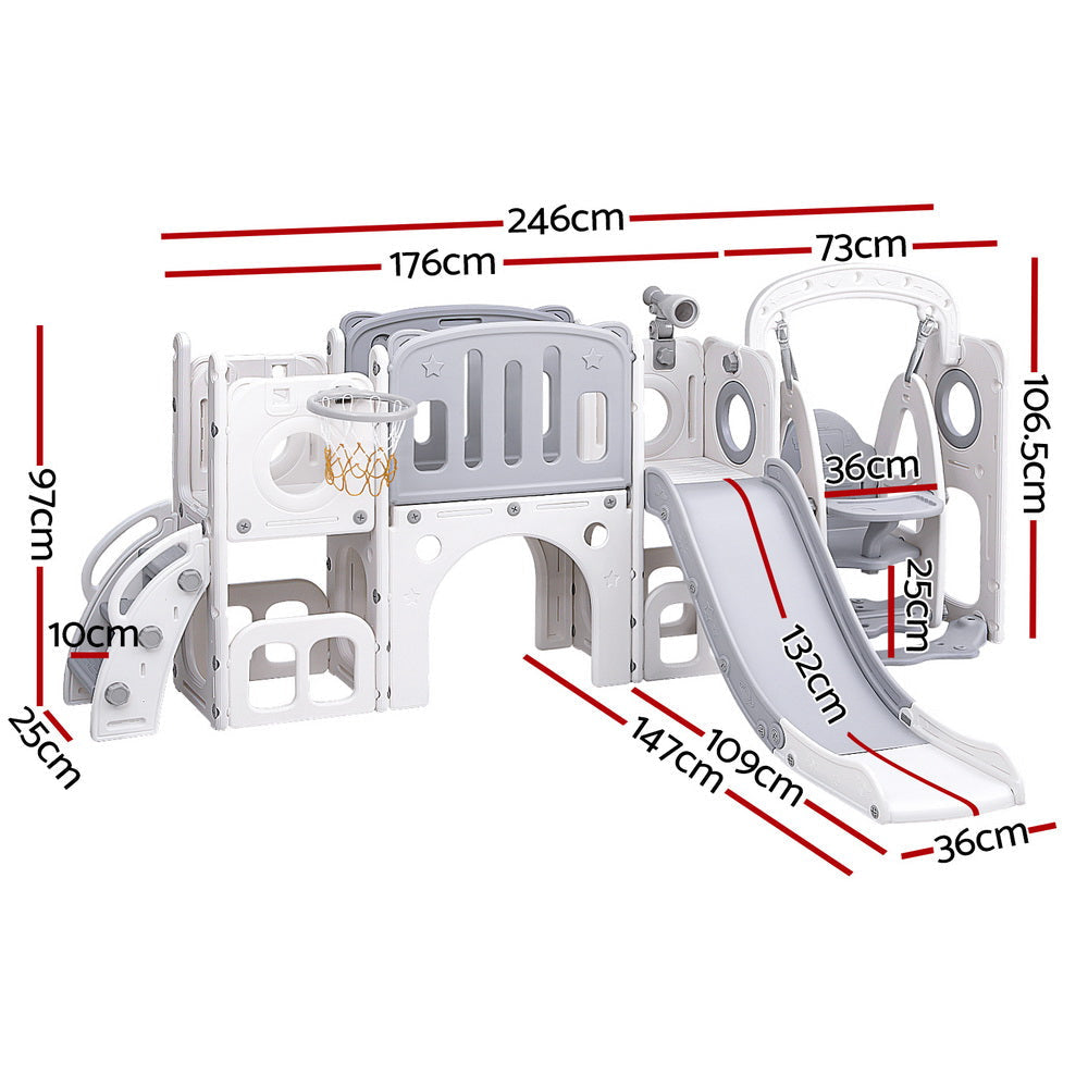 Kids Slide Swing Set Basketball Hoop Ring Football Outdoor Toys 132cm grey Fast shipping On sale