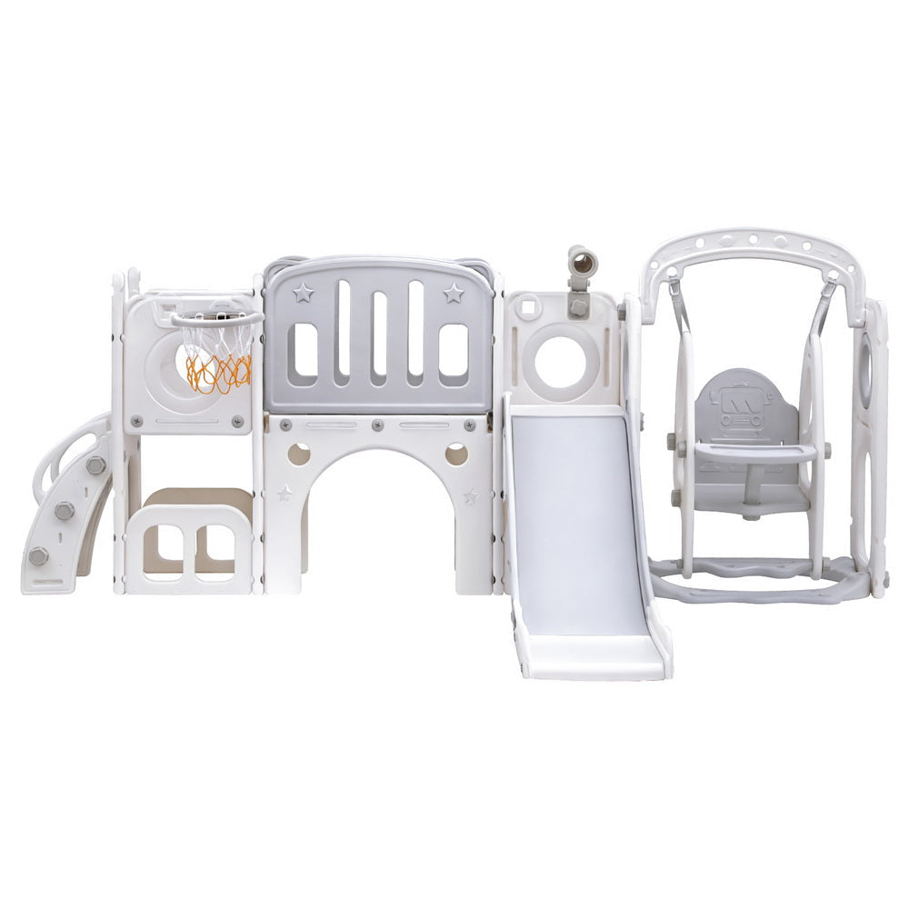 Kids Slide Swing Set Basketball Hoop Ring Football Outdoor Toys 132cm grey Fast shipping On sale