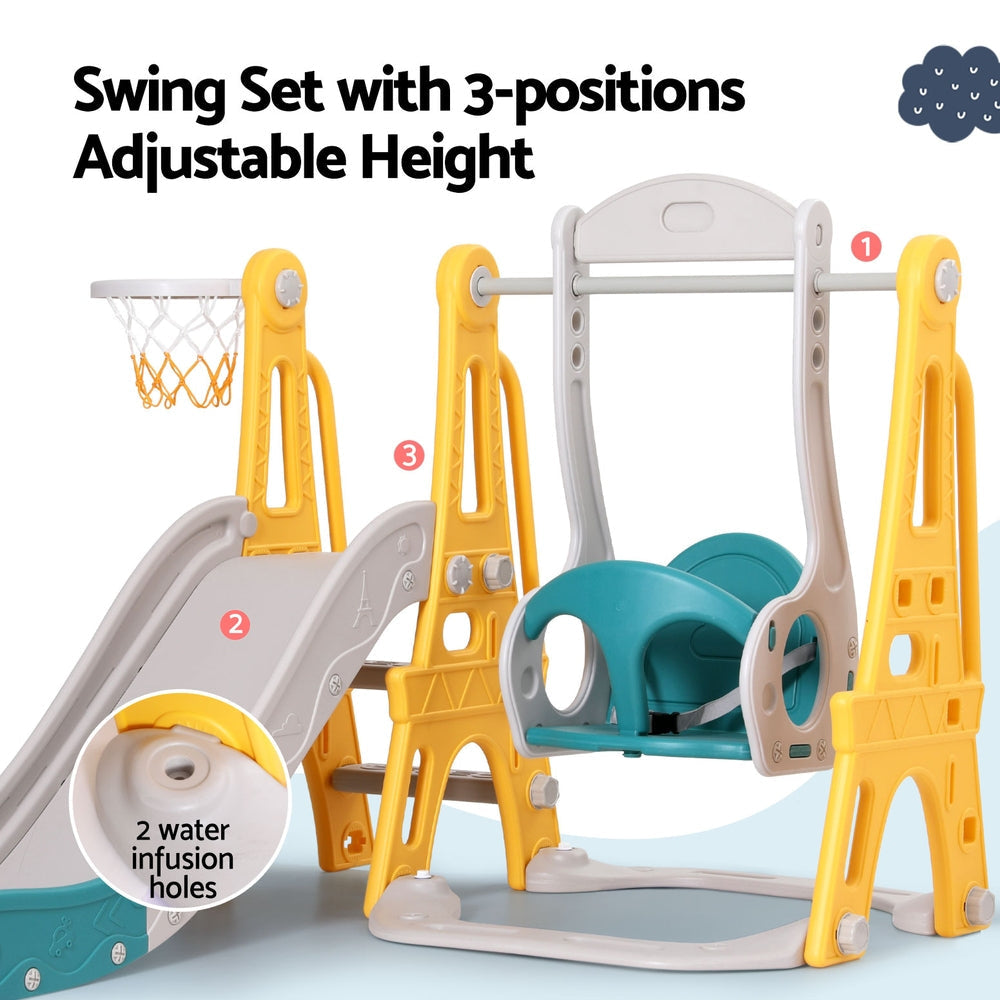 Kids Slide Swing Set Basketball Outdoor Toys Adjustable Height 140cm Green Fast shipping On sale