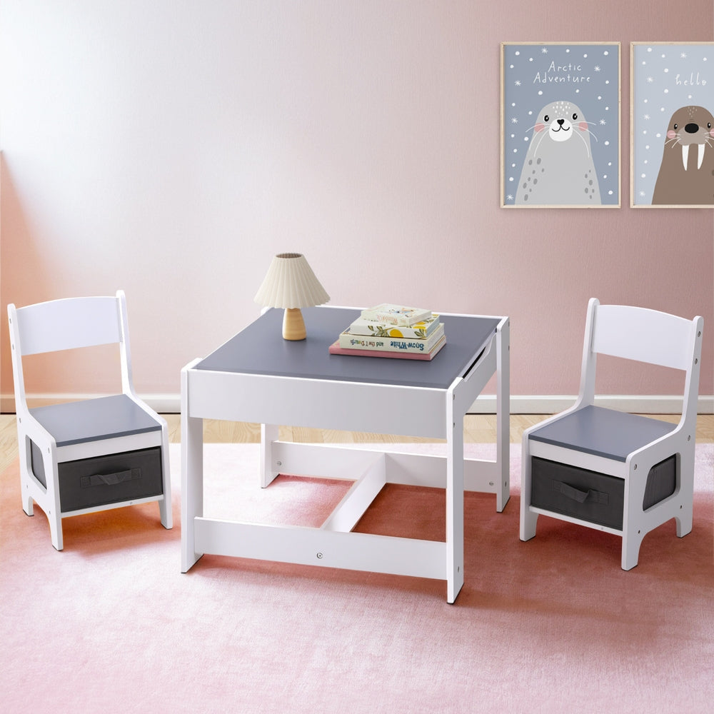 Kids Table and Chairs Set Play Activity Toys Storage Chalkboard Desk Grey Baby & Fast shipping On sale