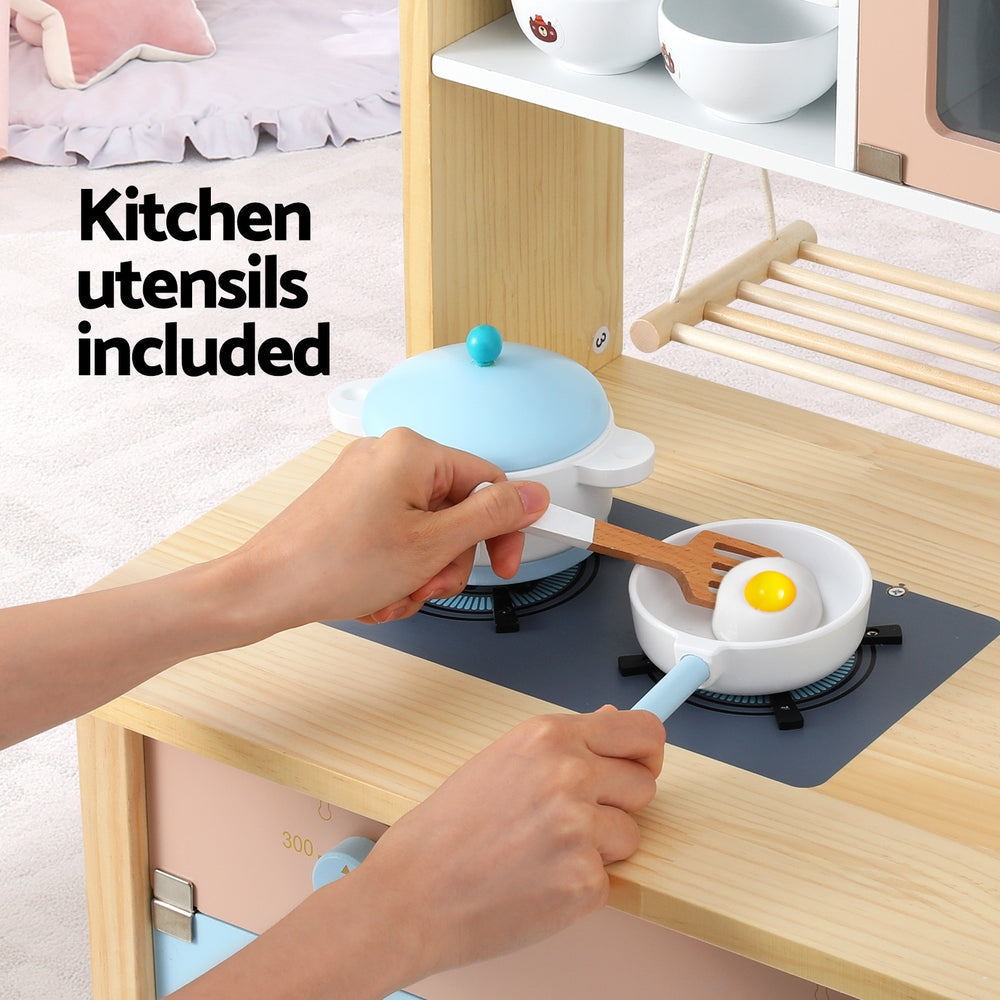 Kids Wooden Pretend Kitchen Play Sets Cooking Toys Pot Pan Bowls Oven Dishwasher 80CM Blue Fast shipping On sale