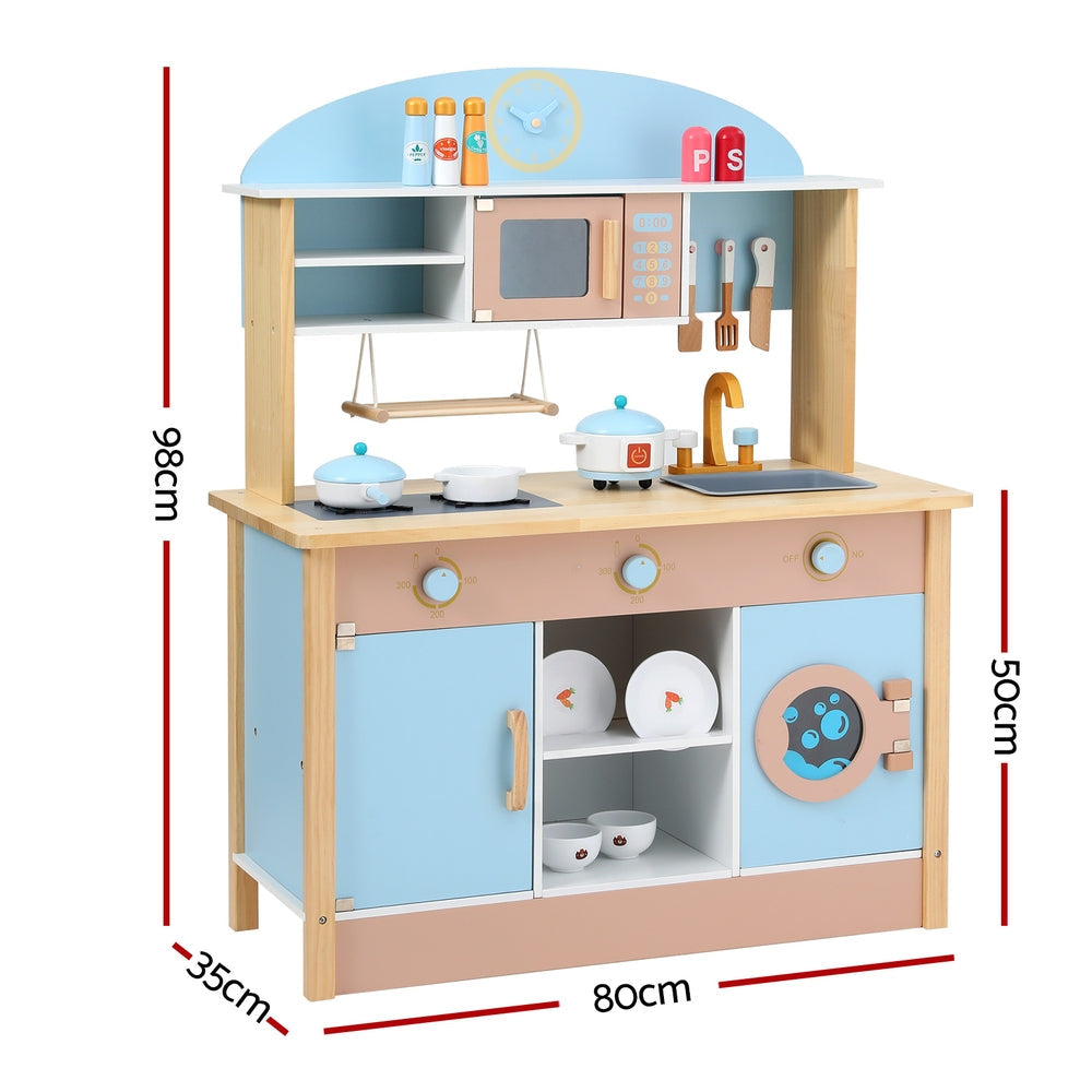 Kids Wooden Pretend Kitchen Play Sets Cooking Toys Pot Pan Bowls Oven Dishwasher 80CM Blue Fast shipping On sale