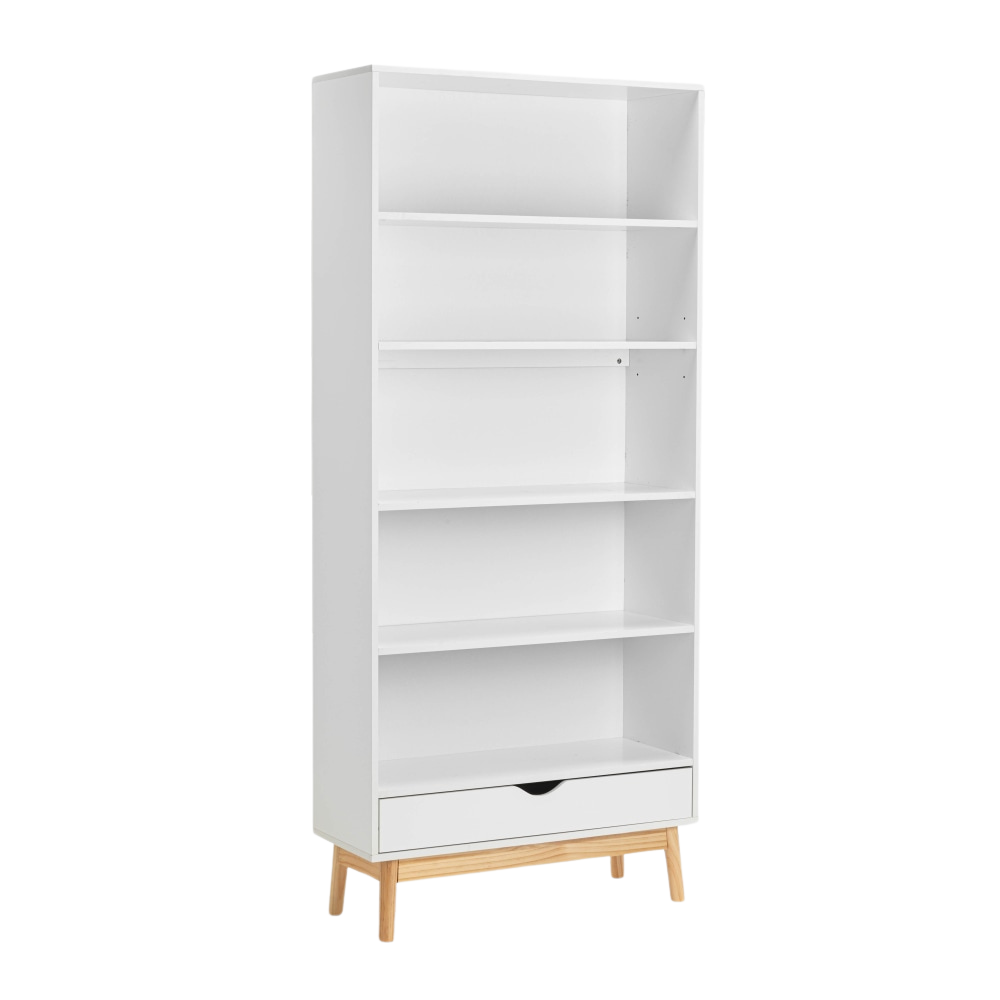 Kieran 5-Tier Bookcase Display Shelf 1-Drawer - White/Oak Fast shipping On sale