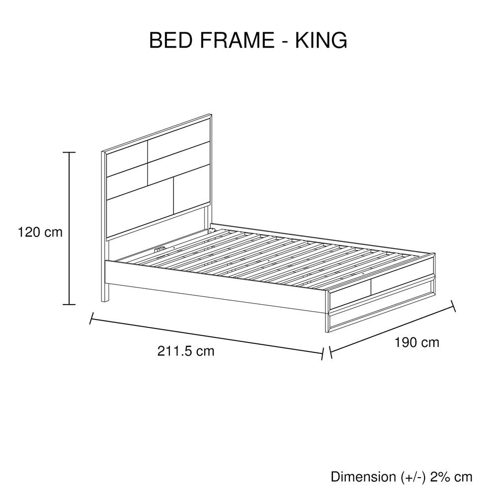 King size Bed Frame Solid Wood Acacia Veneered Bedroom Furniture Steel Legs Fast shipping On sale