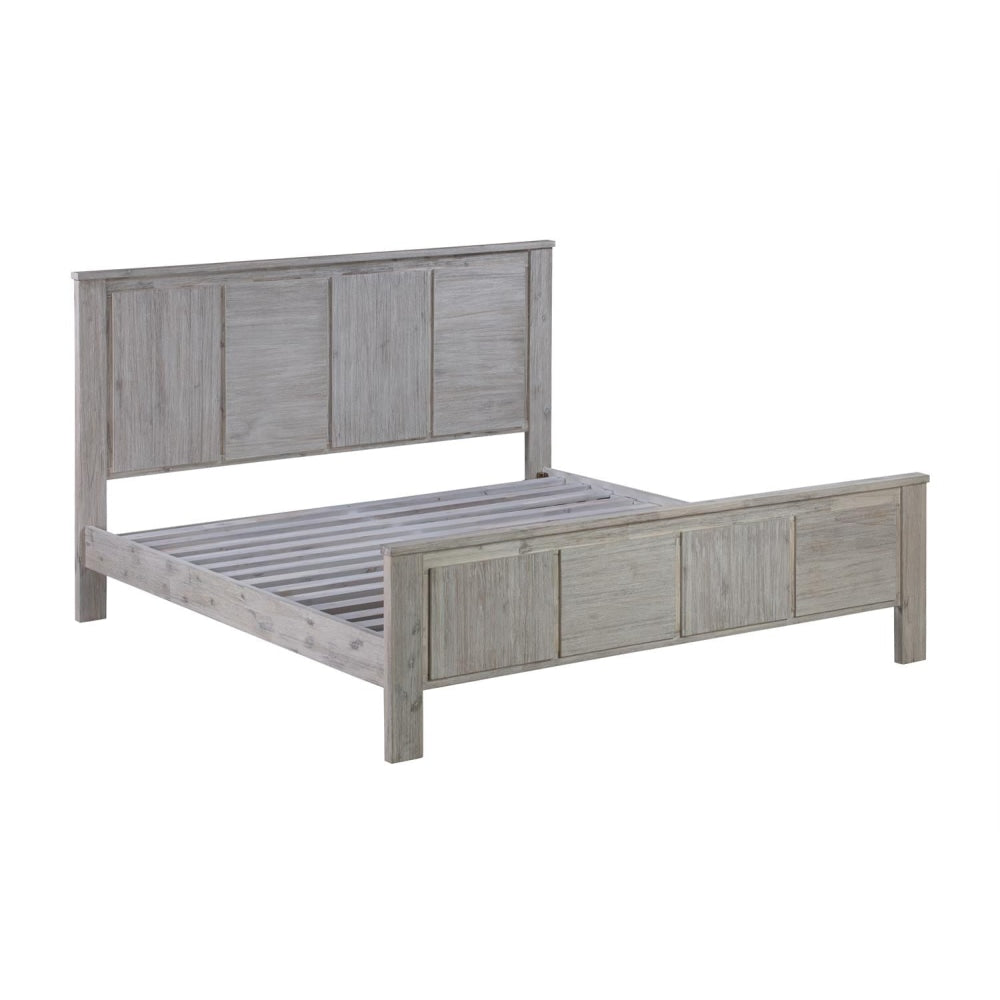 King Size Bed Frame with Solid Acacia Wood Veneered Construction in White Ash Colour Fast shipping On sale