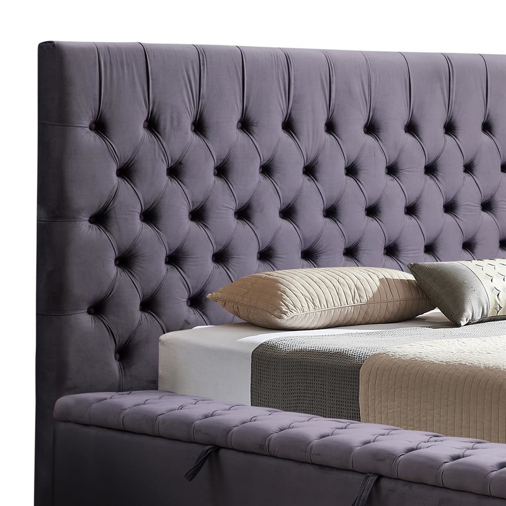 King Size Bedframe Velvet Upholstery Dark Grey Colour Tufted Headboard Deep Quilting Bed Frame Fast shipping On sale