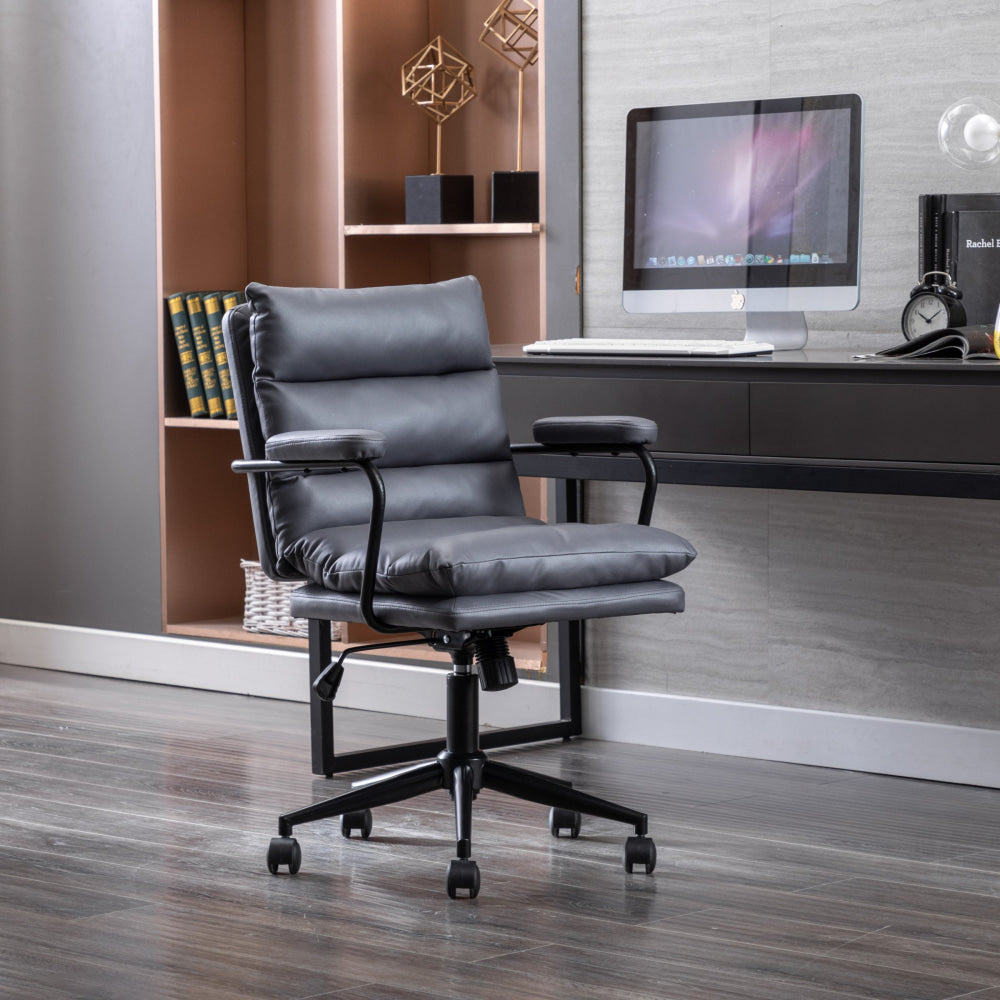 Kinsley Soft Pad PU Leather Office Task Desk Computer Chair Arms Rest Grey Fast shipping On sale