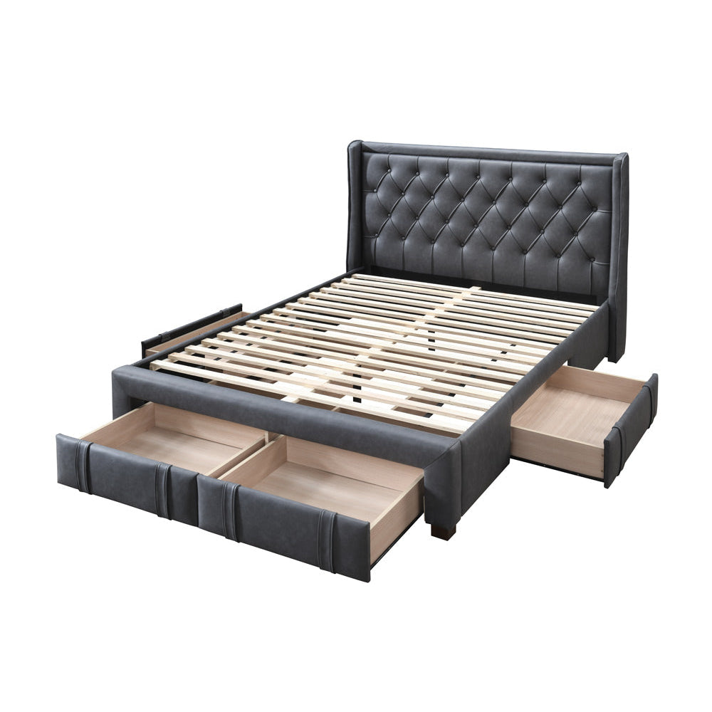 Kozen Fabric Queen Size Bed Frame Button Tufted 4-Drawers Storage Dark Grey Fast shipping On sale