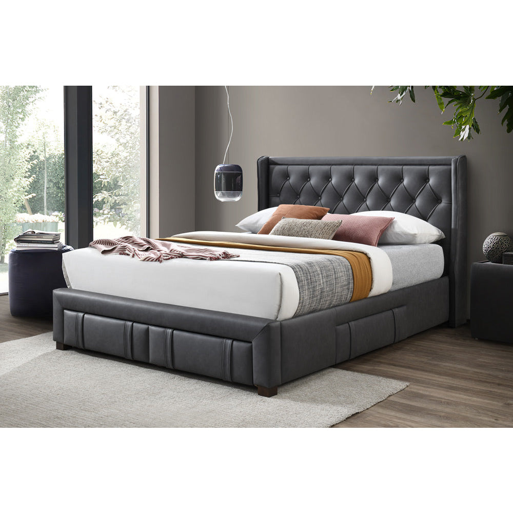 Kozen Fabric Queen Size Bed Frame Button Tufted 4-Drawers Storage Dark Grey Fast shipping On sale