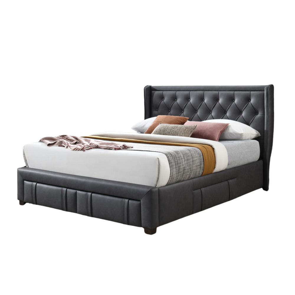 Kozen Fabric Queen Size Bed Frame Button Tufted 4-Drawers Storage Dark Grey Fast shipping On sale