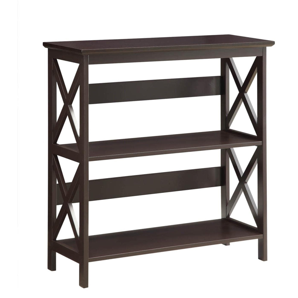 Krepin 3-Tier Low Wooden Bookcase Display Shelf Unit Espresso Fast shipping On sale