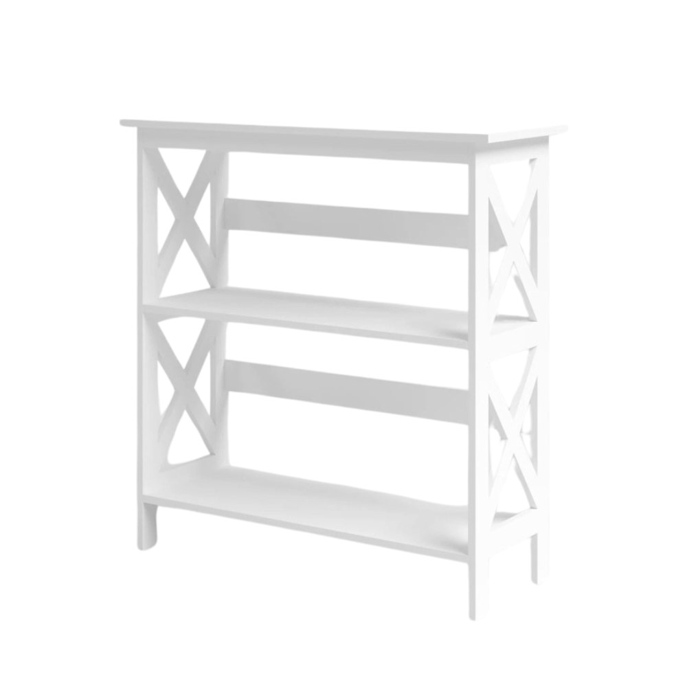 Krepin 3-Tier Low Wooden Bookcase Display Shelf Unit White Fast shipping On sale