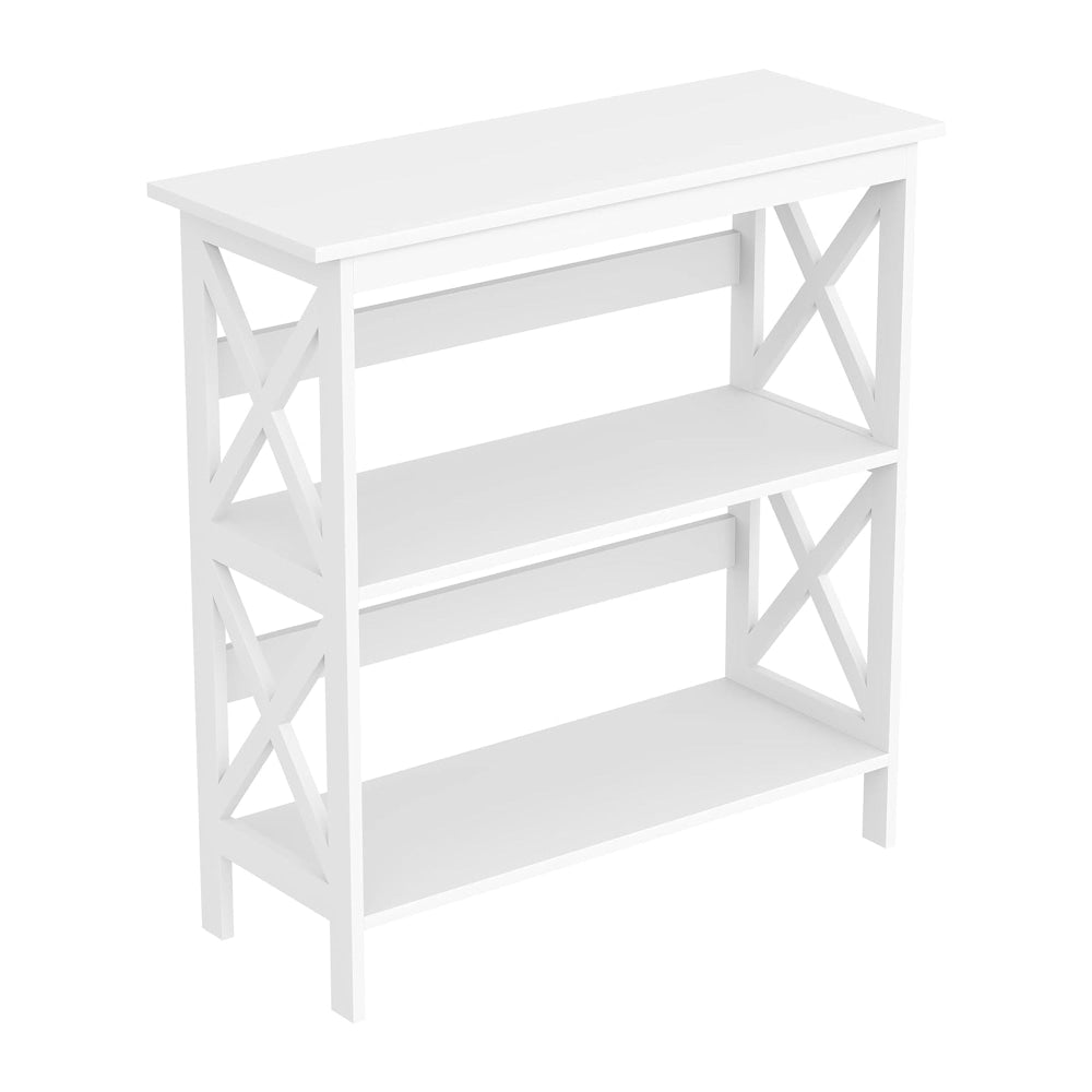 Krepin 3-Tier Low Wooden Bookcase Display Shelf Unit White Fast shipping On sale