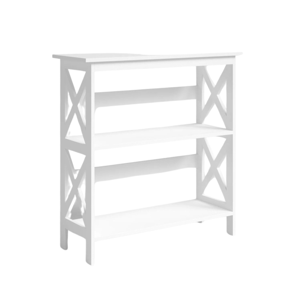 Krepin 3-Tier Low Wooden Bookcase Display Shelf Unit White Fast shipping On sale