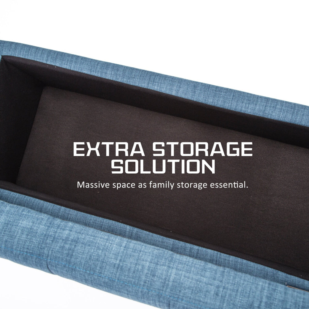 La Bella 102cm Dark Blue Storage Ottoman Stool Fabric Fast shipping On sale