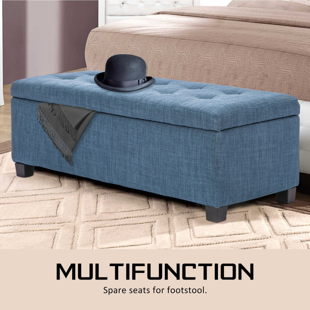 La Bella 102cm Dark Blue Storage Ottoman Stool Fabric Fast shipping On sale