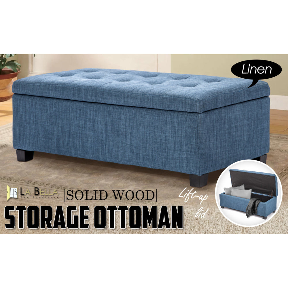 La Bella 102cm Dark Blue Storage Ottoman Stool Fabric Fast shipping On sale