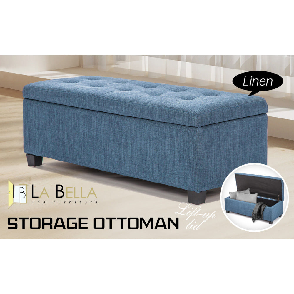La Bella 102cm Dark Blue Storage Ottoman Stool Fabric Fast shipping On sale