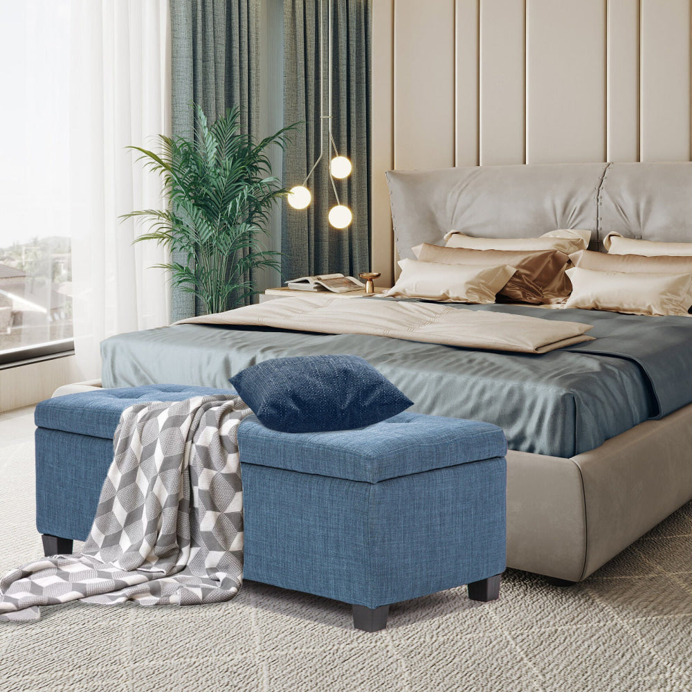 La Bella 102cm Dark Blue Storage Ottoman Stool Fabric Fast shipping On sale