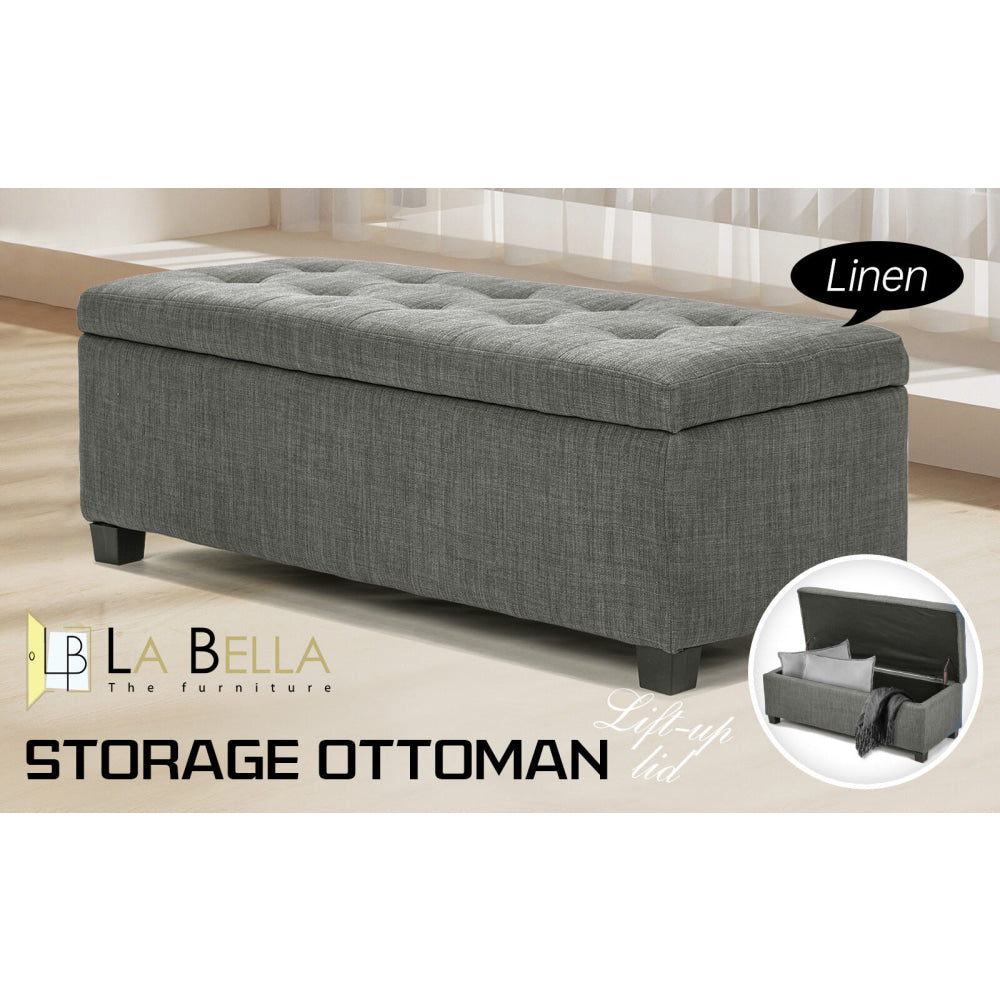La Bella 102cm Dark Grey Storage Ottoman Stool Fabric Fast shipping On sale