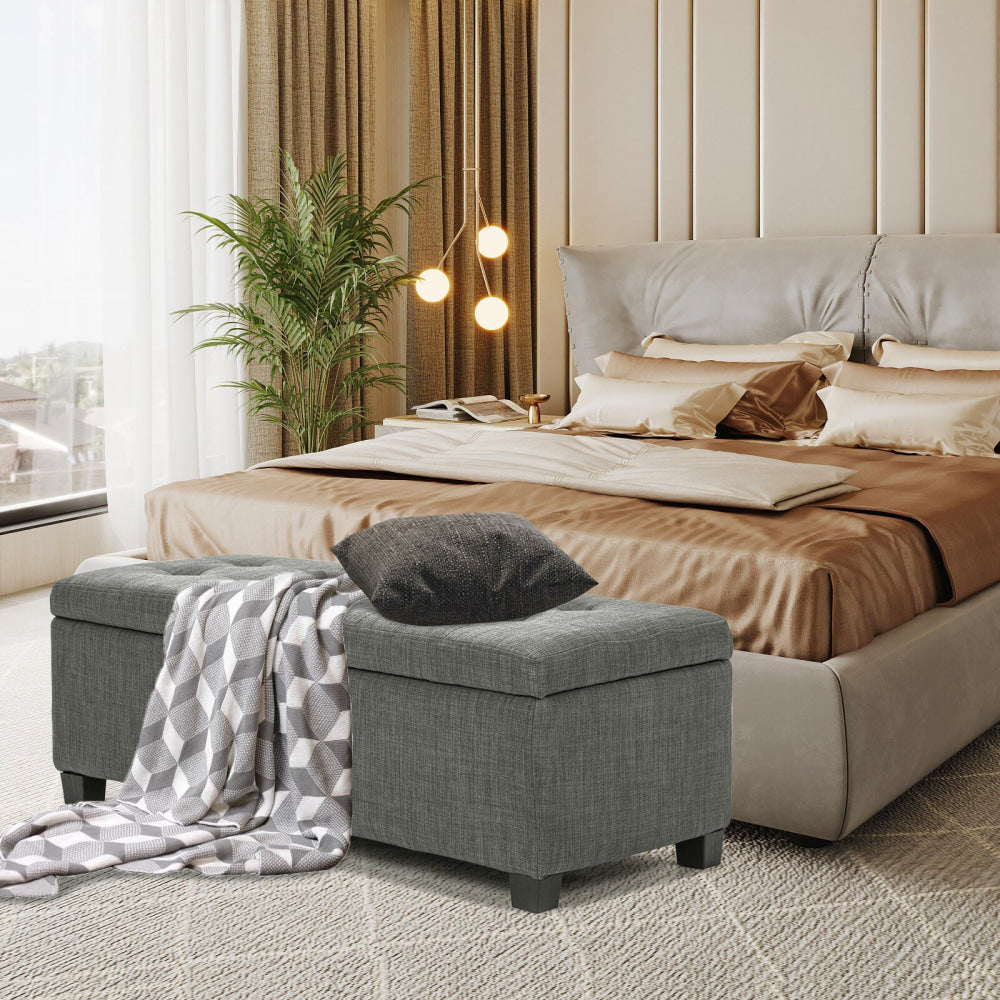 La Bella 102cm Dark Grey Storage Ottoman Stool Fabric Fast shipping On sale