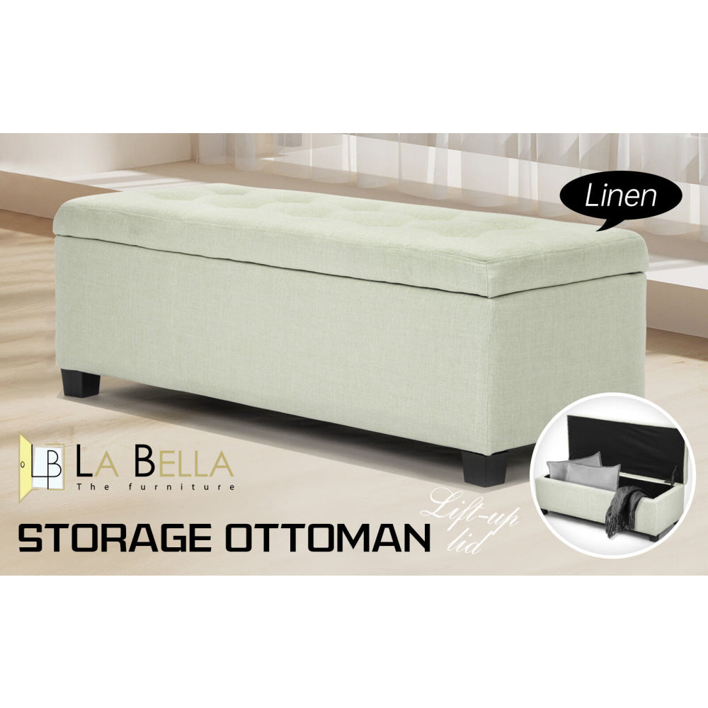 La Bella 102cm Light Green Storage Ottoman Stool Fabric Fast shipping On sale