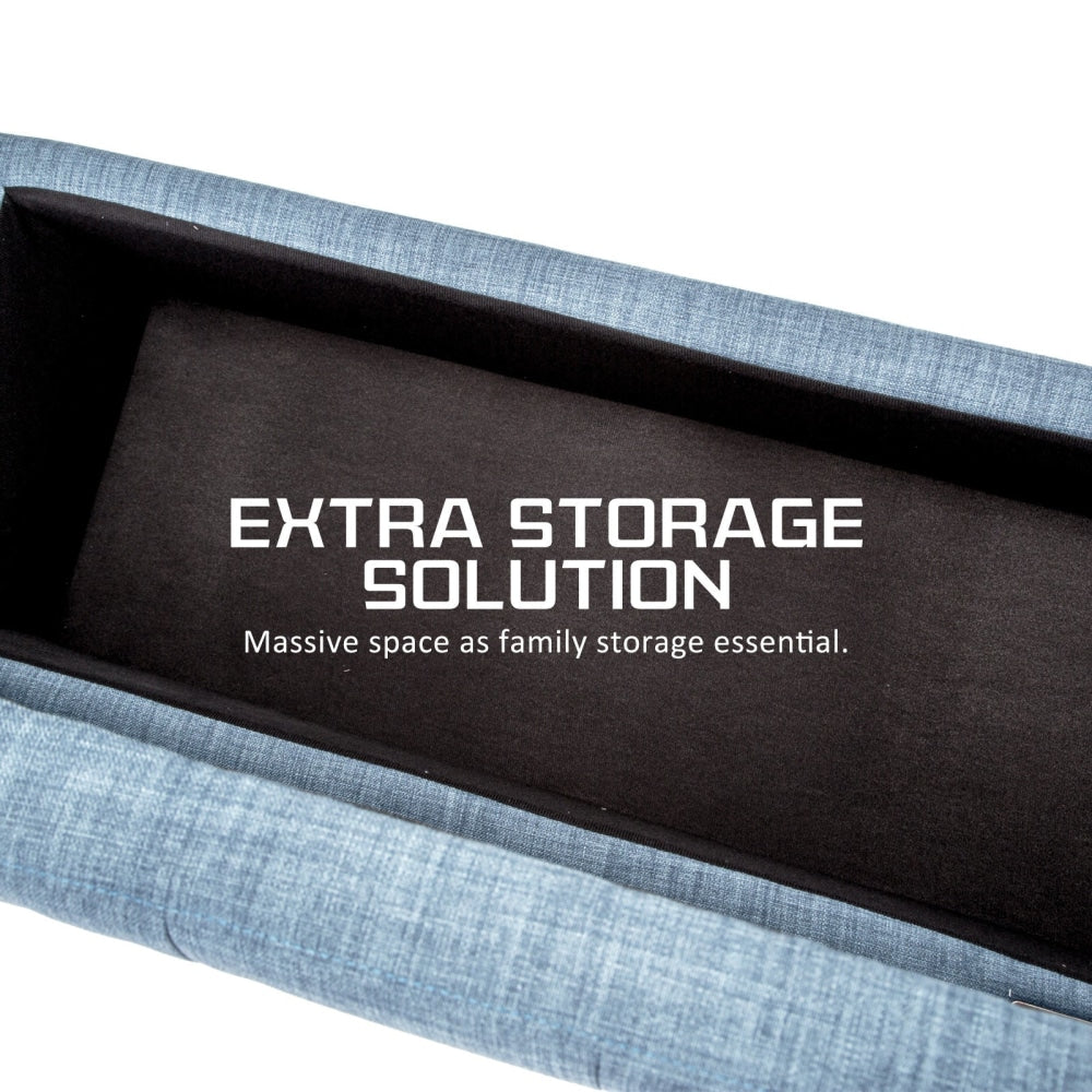 La Bella 102cm Light Grey Blue Storage Ottoman Stool Fabric Fast shipping On sale
