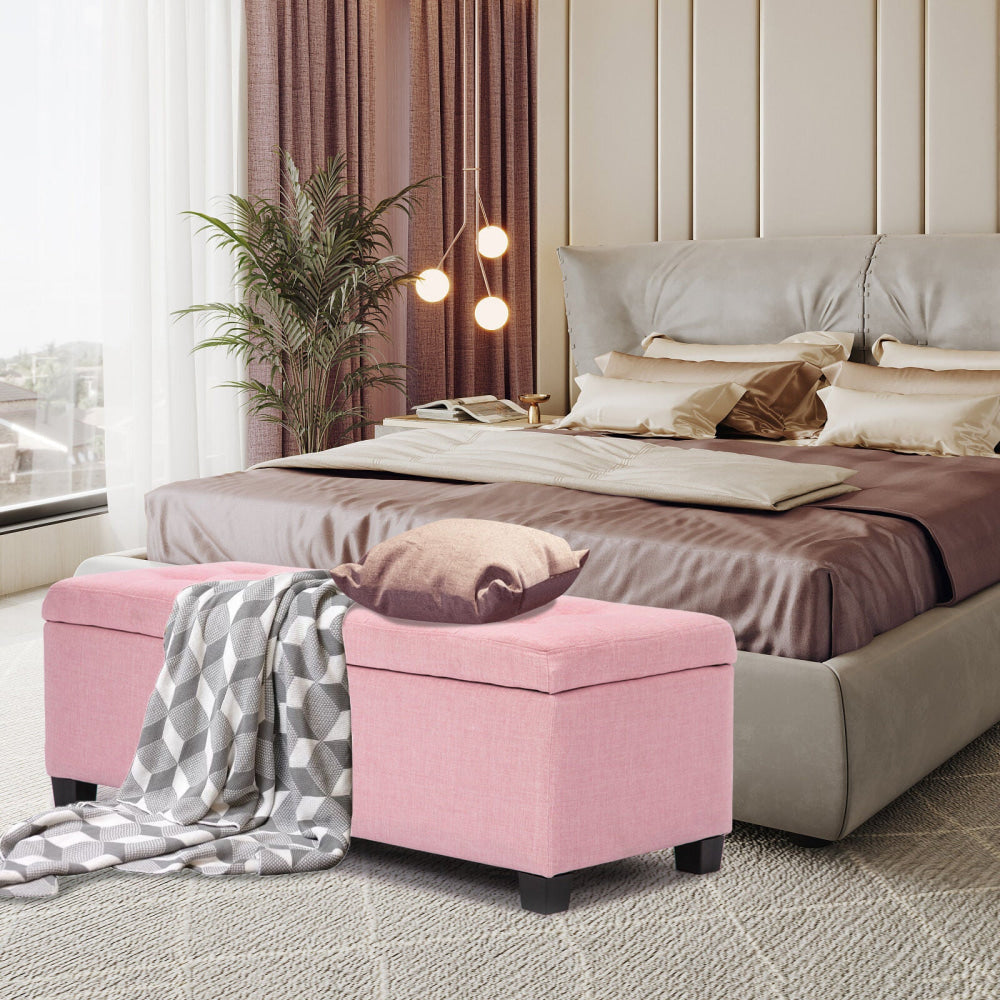 La Bella 102cm Pink Storage Ottoman Stool Fabric Fast shipping On sale
