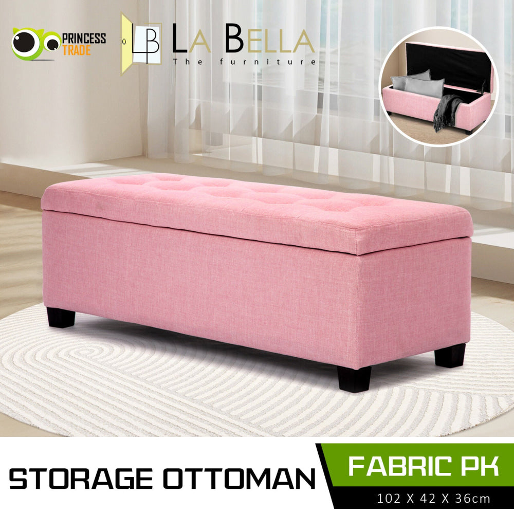 La Bella 102cm Pink Storage Ottoman Stool Fabric Fast shipping On sale