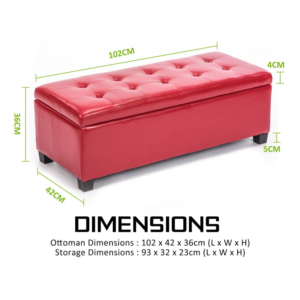 La Bella 102cm Red Storage Ottoman Stool Leather Fast shipping On sale
