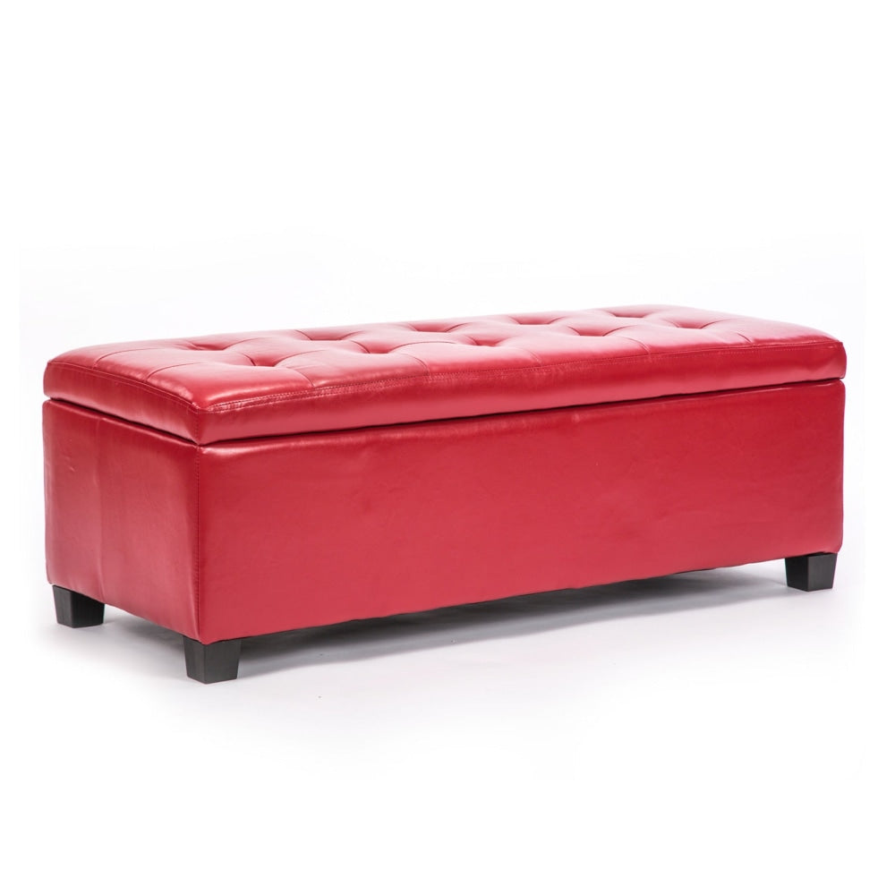 La Bella 102cm Red Storage Ottoman Stool Leather Fast shipping On sale