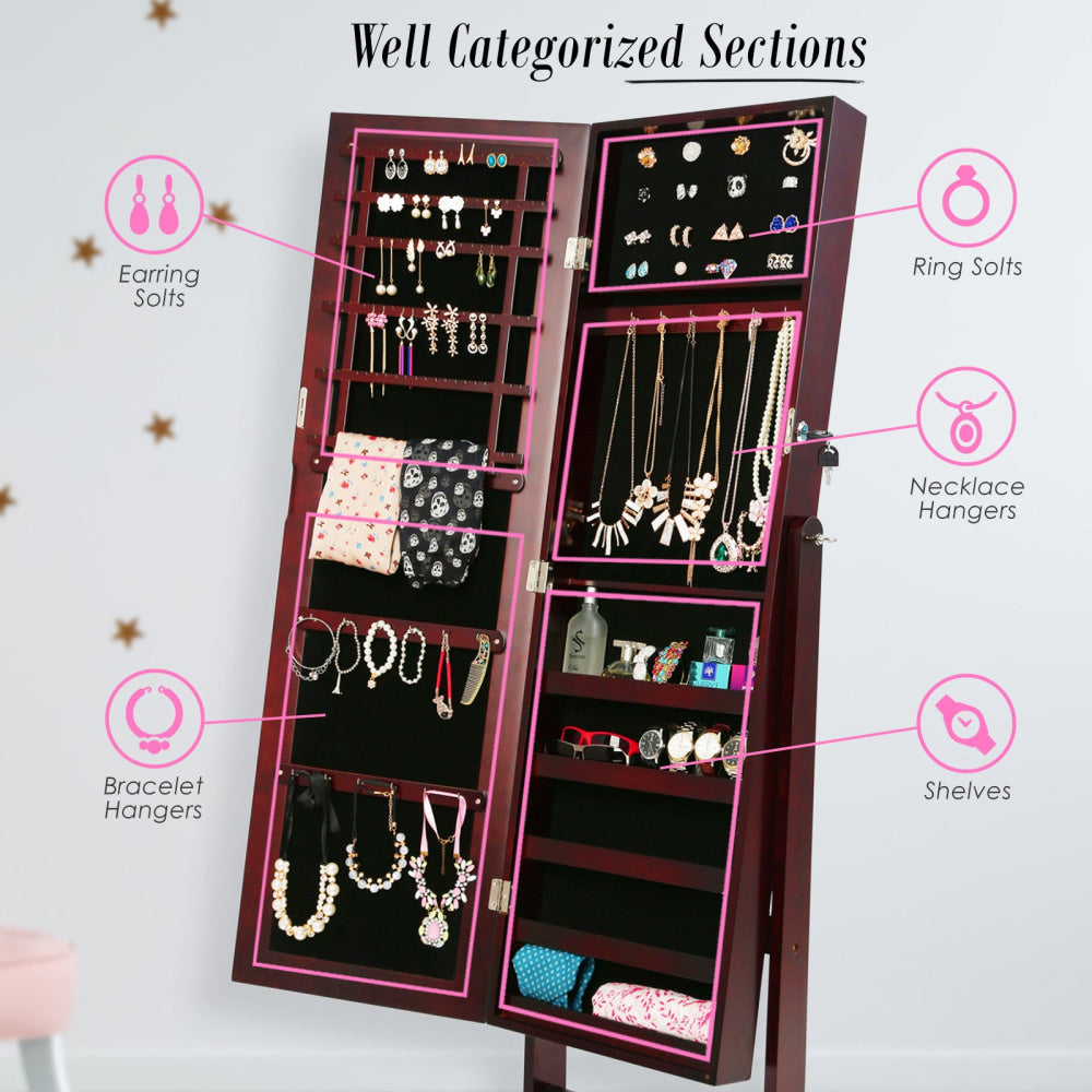 La Bella 146cm Walnut Mirror Jewellery Cabinet Storage Organiser LUVO Fast shipping On sale