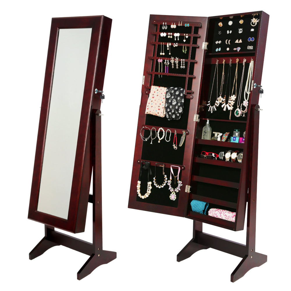 La Bella 146cm Walnut Mirror Jewellery Cabinet Storage Organiser LUVO Fast shipping On sale