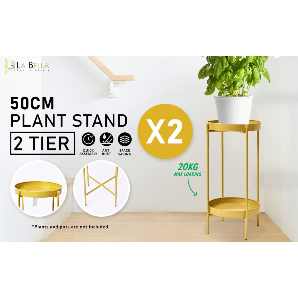 La Bella 2 Set 50cm Gold Plant Stand Planter Shelf Rack Tier Steel Outdoor Decor Fast shipping On sale