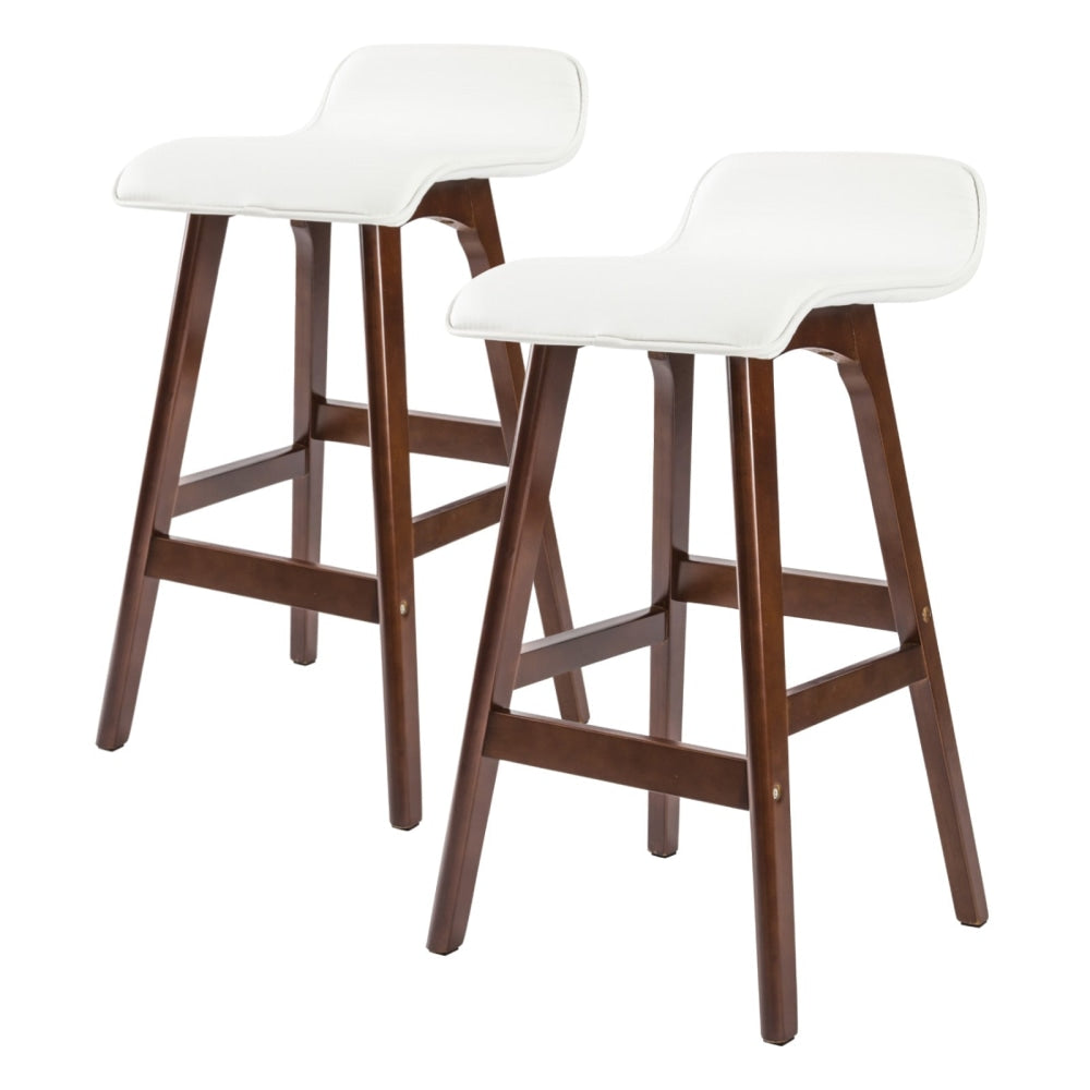 La Bella 2 Set 65cm White Brown Wooden Bar Stool Sophia Leather Fast shipping On sale