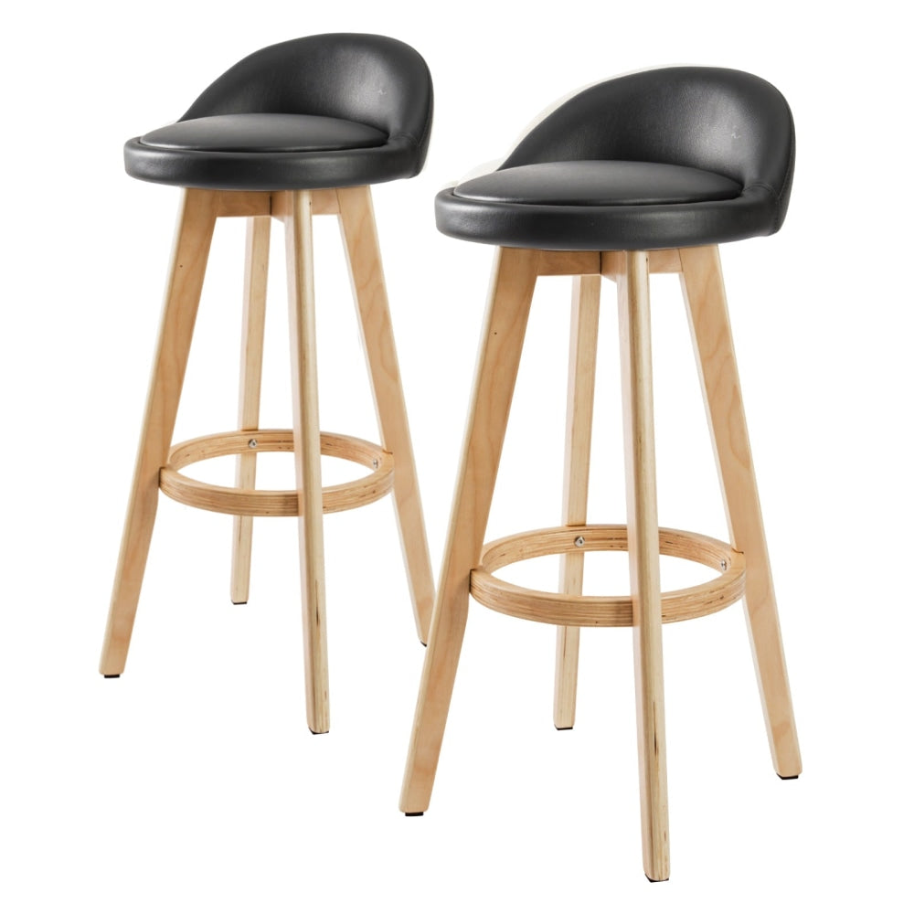 La Bella 2 Set 72cm Black Wooden Bar Stool Leila Leather Fast shipping On sale