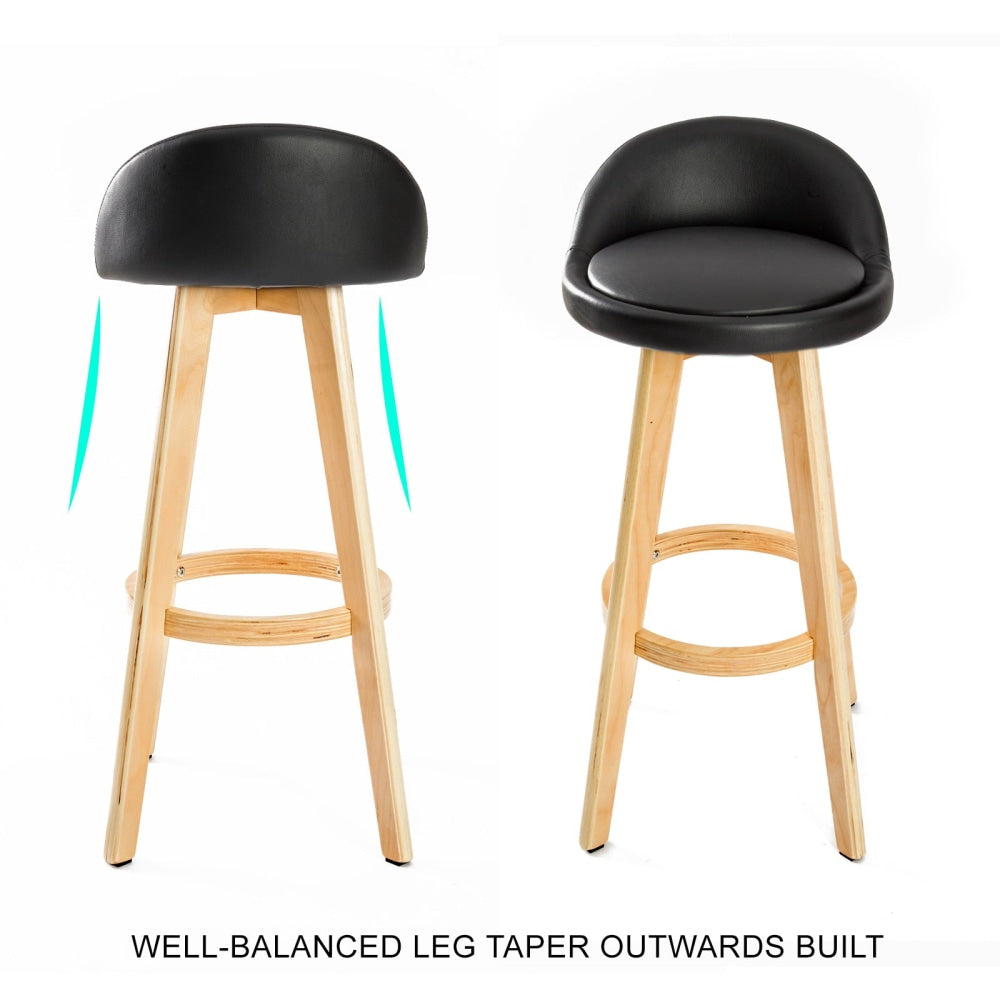 La Bella 2 Set 72cm Black Wooden Bar Stool Leila Leather Fast shipping On sale