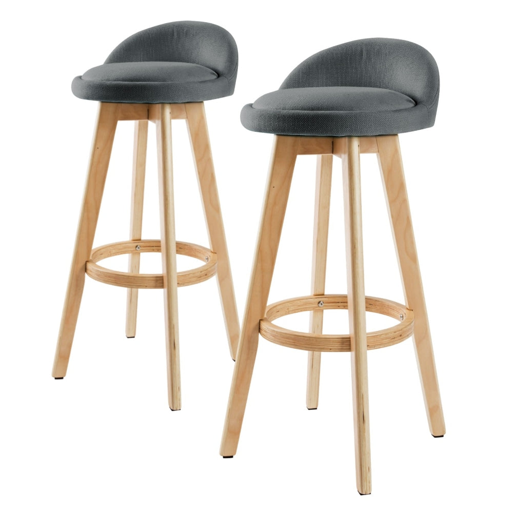 La Bella 2 Set 72cm Grey Wooden Bar Stool Leila Fabric Fast shipping On sale