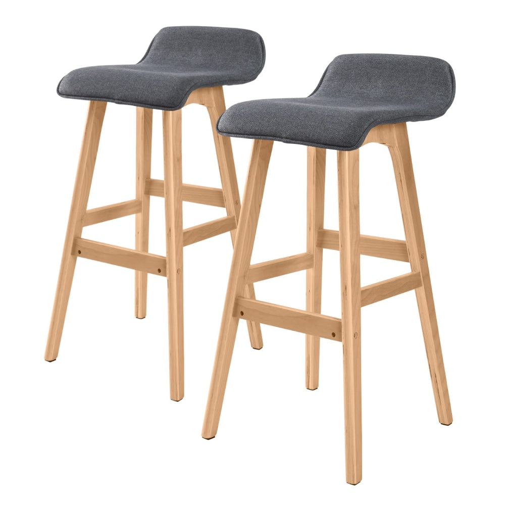 La Bella 2 Set 74cm Grey Wooden Bar Stool Sophia Fabric Fast shipping On sale