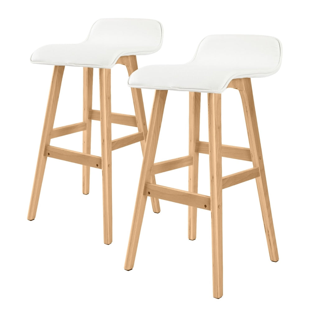 La Bella 2 Set 74cm White Wooden Bar Stool Sophia Leather Fast shipping On sale