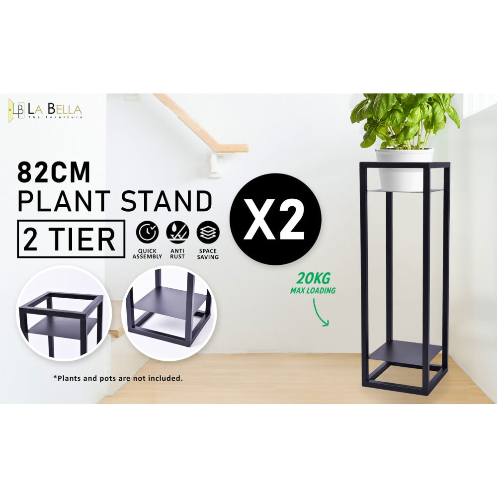 La Bella 2 Set 82cm Black Plant Stand Planter Shelf Rack Tier Steel Outdoor Decor Fast shipping On sale