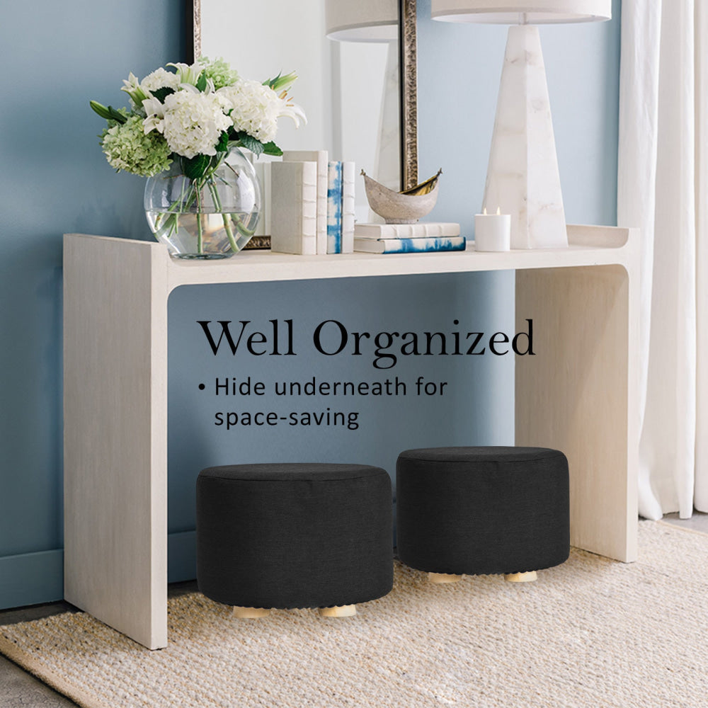 La Bella 2 Set Black Fabric Ottoman Round Wooden Leg Foot Stool Fast shipping On sale