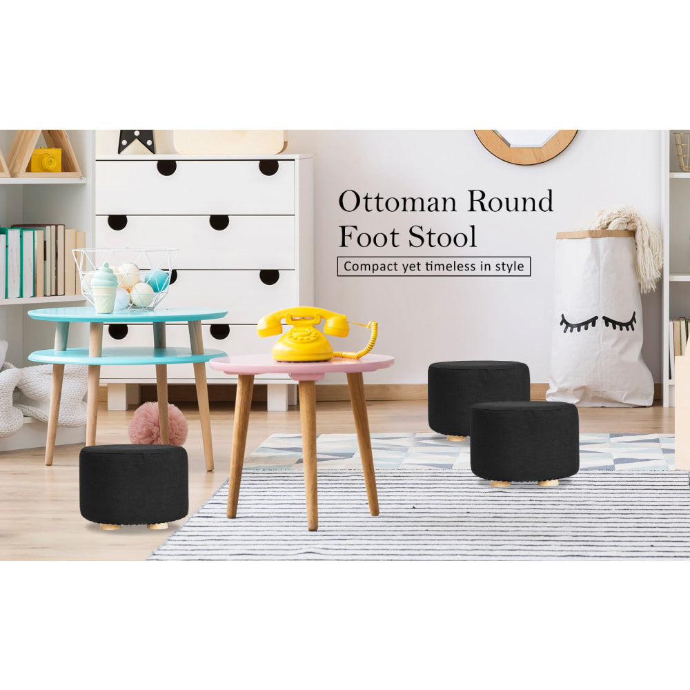 La Bella 2 Set Black Fabric Ottoman Round Wooden Leg Foot Stool Fast shipping On sale