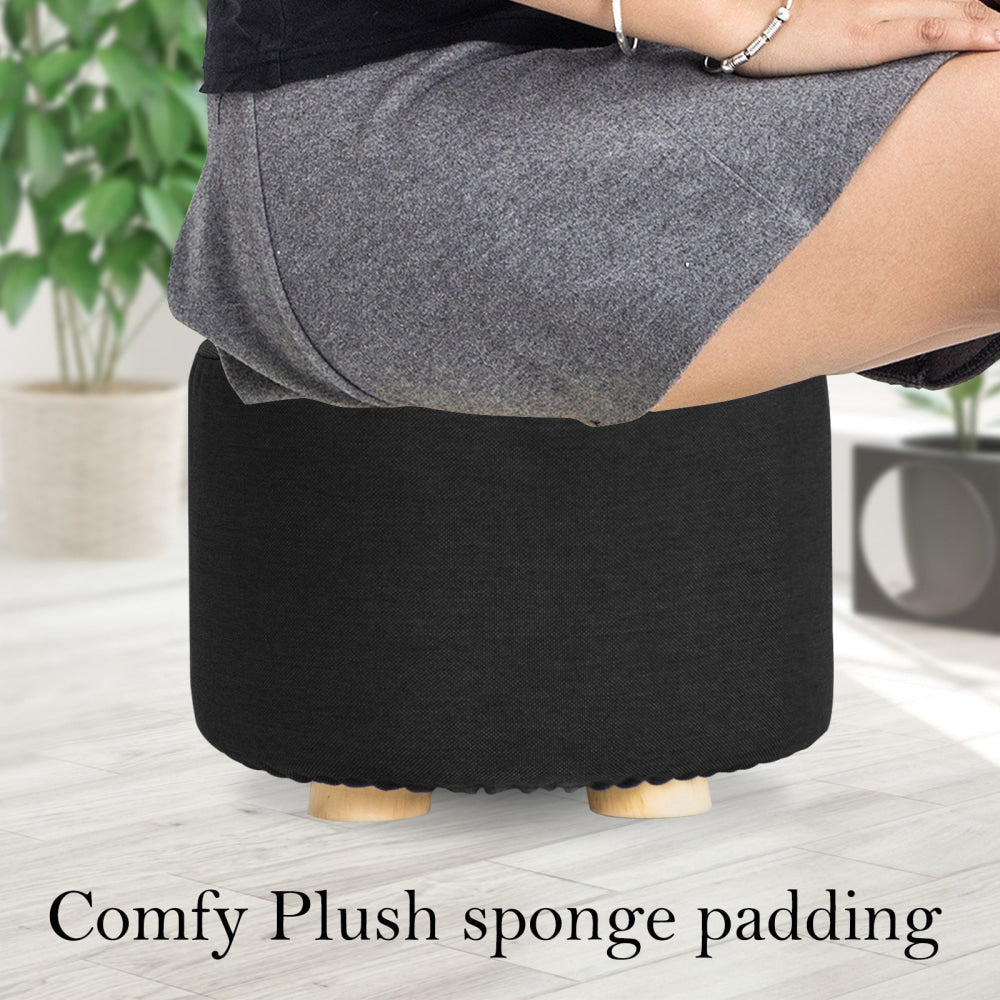 La Bella 2 Set Black Fabric Ottoman Round Wooden Leg Foot Stool Fast shipping On sale