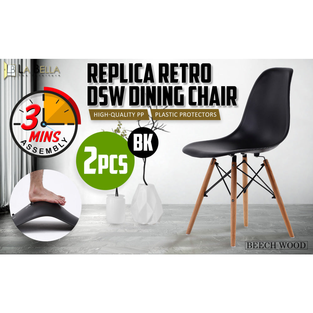 La Bella 2 Set Black Retro Dining Cafe Chair DSW PP Fast shipping On sale