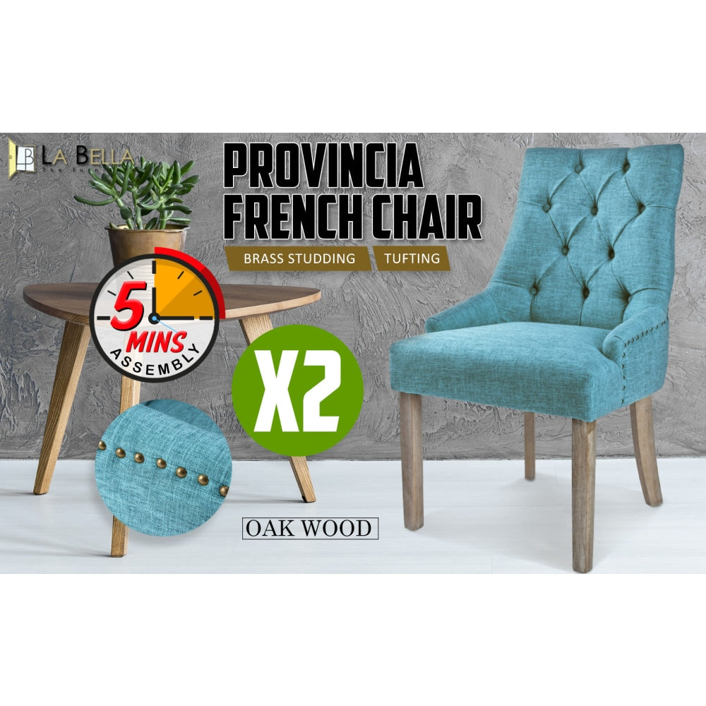 La Bella 2 Set Blue French Provincial Dining Chair Amour Oak Leg Fast shipping On sale