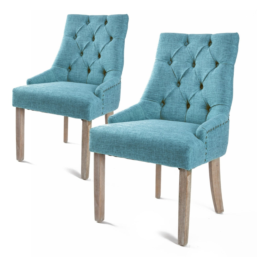 La Bella 2 Set Blue French Provincial Dining Chair Amour Oak Leg Fast shipping On sale