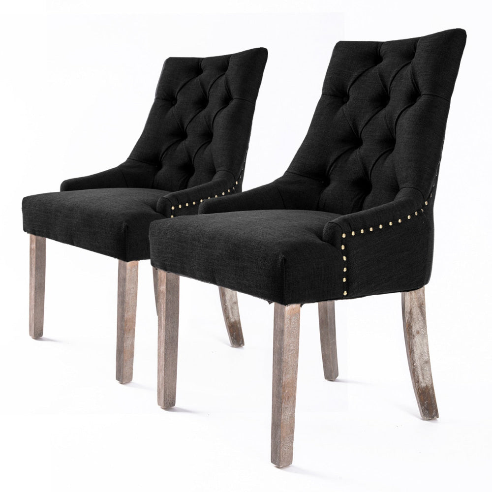 La Bella 2 Set Dark Black French Provincial Dining Chair Amour Oak Leg Fast shipping On sale