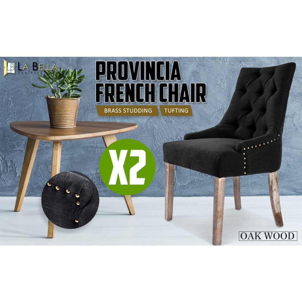 La Bella 2 Set Dark Black French Provincial Dining Chair Amour Oak Leg Fast shipping On sale