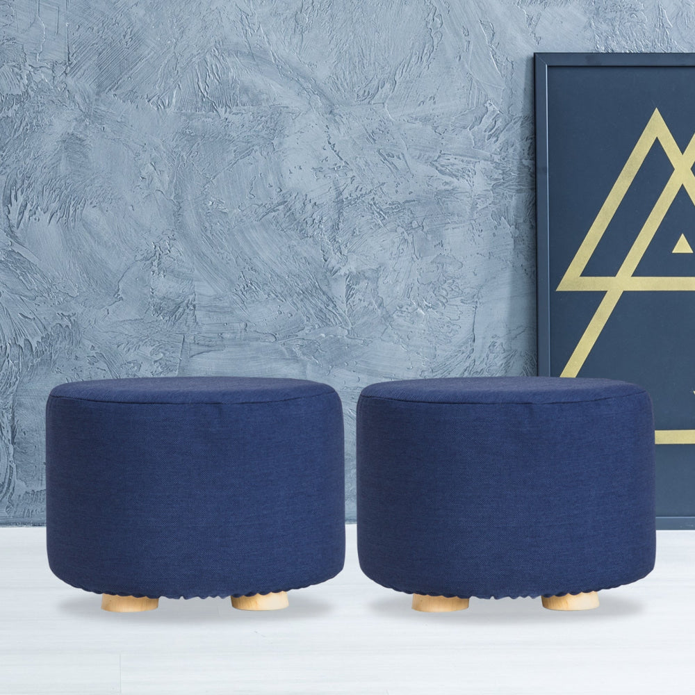 La Bella 2 Set Dark Blue Fabric Ottoman Round Wooden Leg Foot Stool Fast shipping On sale